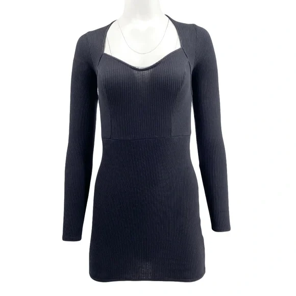 Free People FP Beach Ribbed Long Sleeve Sweetheart Neckline Bodycon Mini Dress Free People FP Beach Ribbed Long Sleeve Sweetheart Neckline Bodycon Mini Dress